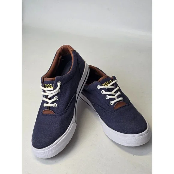POLO Ralph Lauren Vaughn Men's Shoes Size 5 EU 37 Navy Blue Canvas Boat Sneakers - Picture 4 of 12
